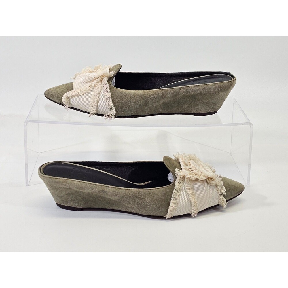 TRA MAD RKE 38 Suede Slip On Mule Wedge Heels Bow Detail Comfort Shoes GUC - Picture 3 of 10